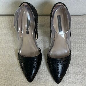 French Connection Black Studded D'Orsay Heels Pointed Toe Pumps Stiletto Size 8